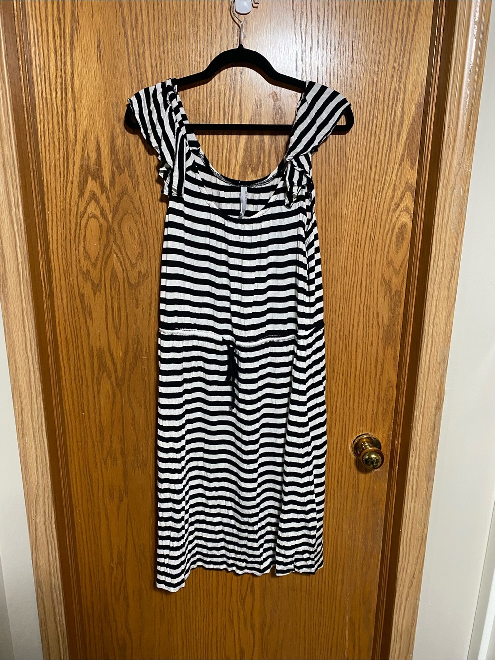 Black and White Striped flutter sleeve Dress